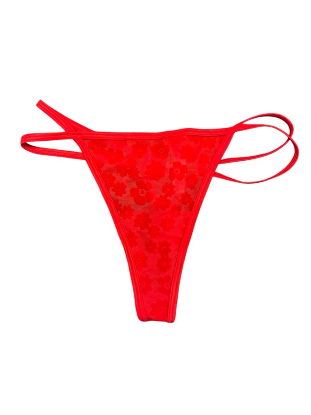 Victoria’s Secret PINK Red Floral Mesh Strappy Thong Panty